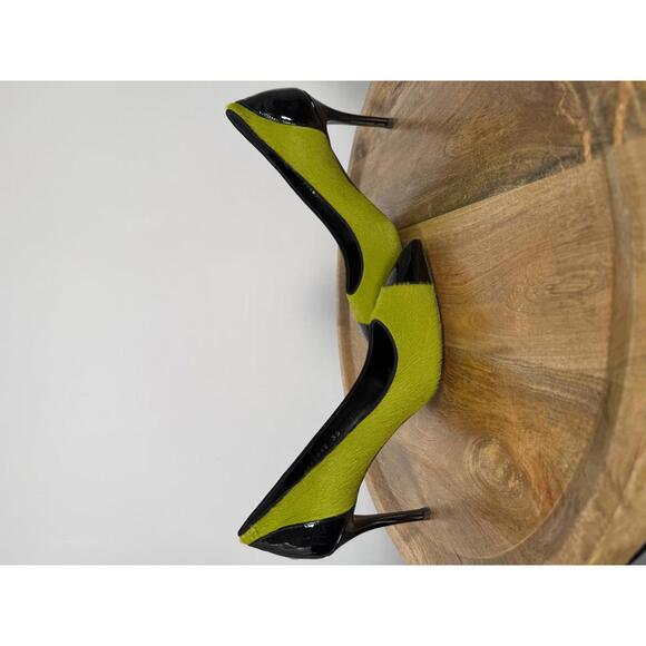 Giuseppe Zanotti Lime Green NWB Suede Black Patent Cap Toe Pointed Pumps Size 5 - Picture 11 of 14